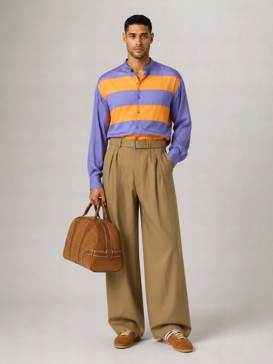 Dries Van Noten Striped Band Collar Shirt