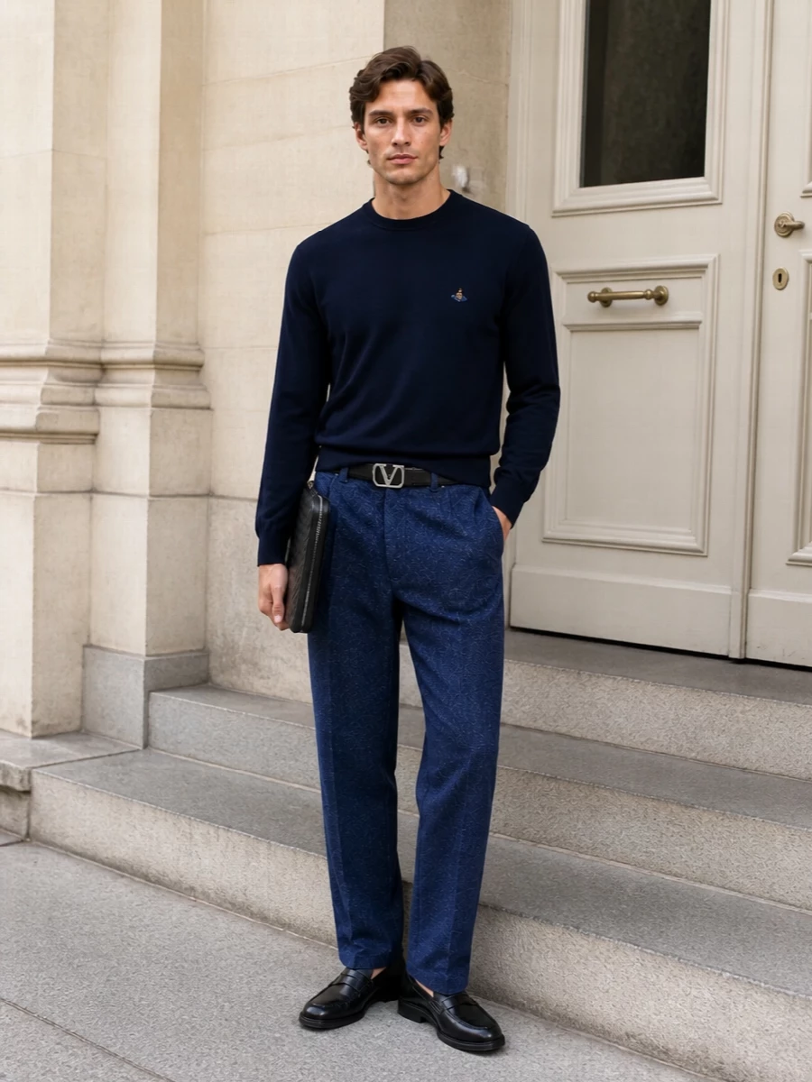 Vivienne westwood navy trousers tods loafers