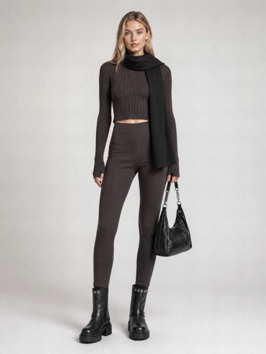 Rick Owens cashmere silk ribbed high neck cropped sweatshirt