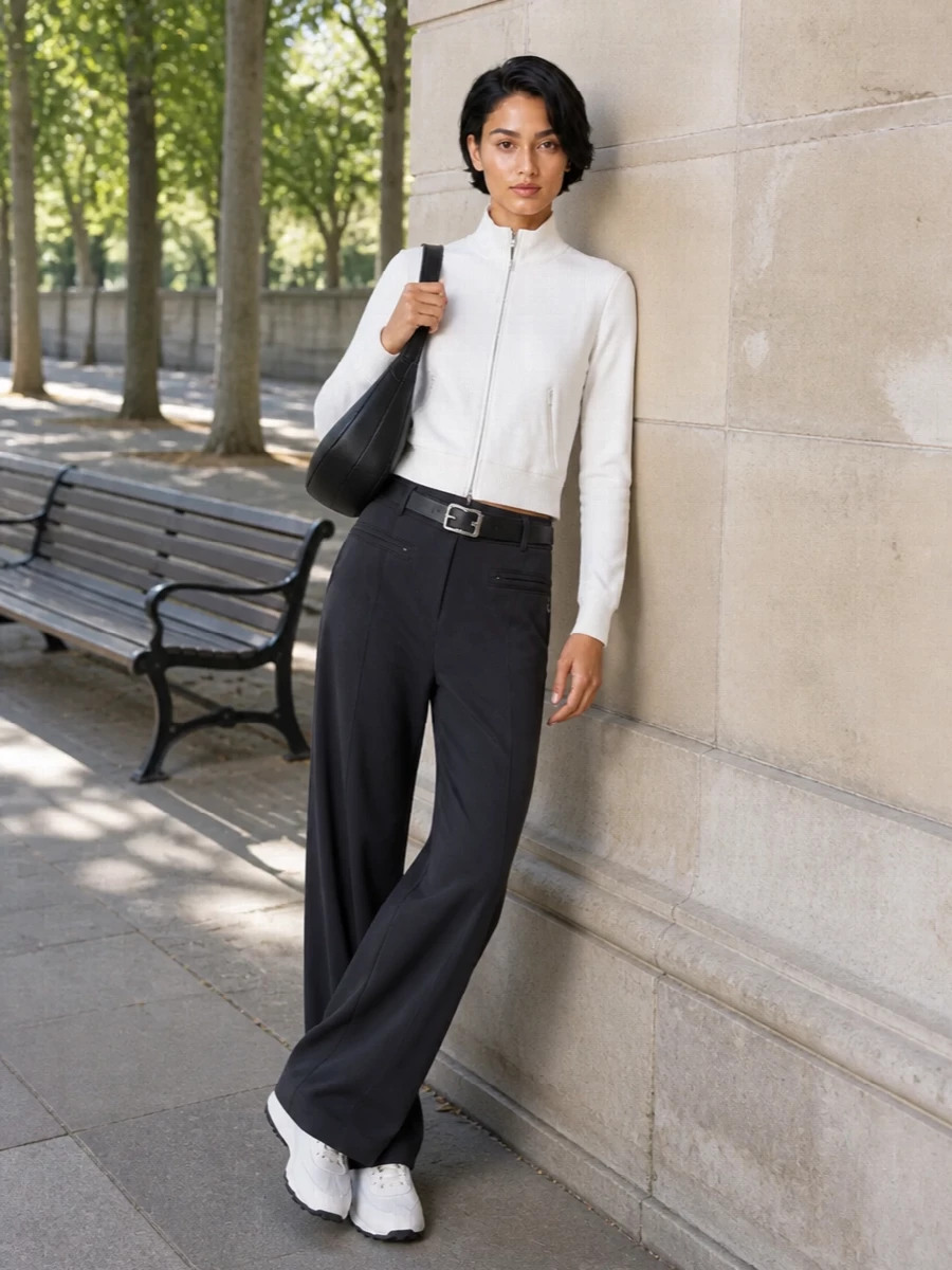 Courreges zip sweatshirt wide leg pants sneakers