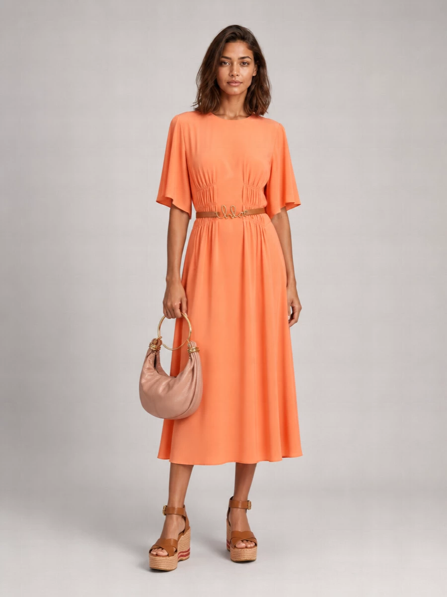 Chloé Silk Draped Midi Dress