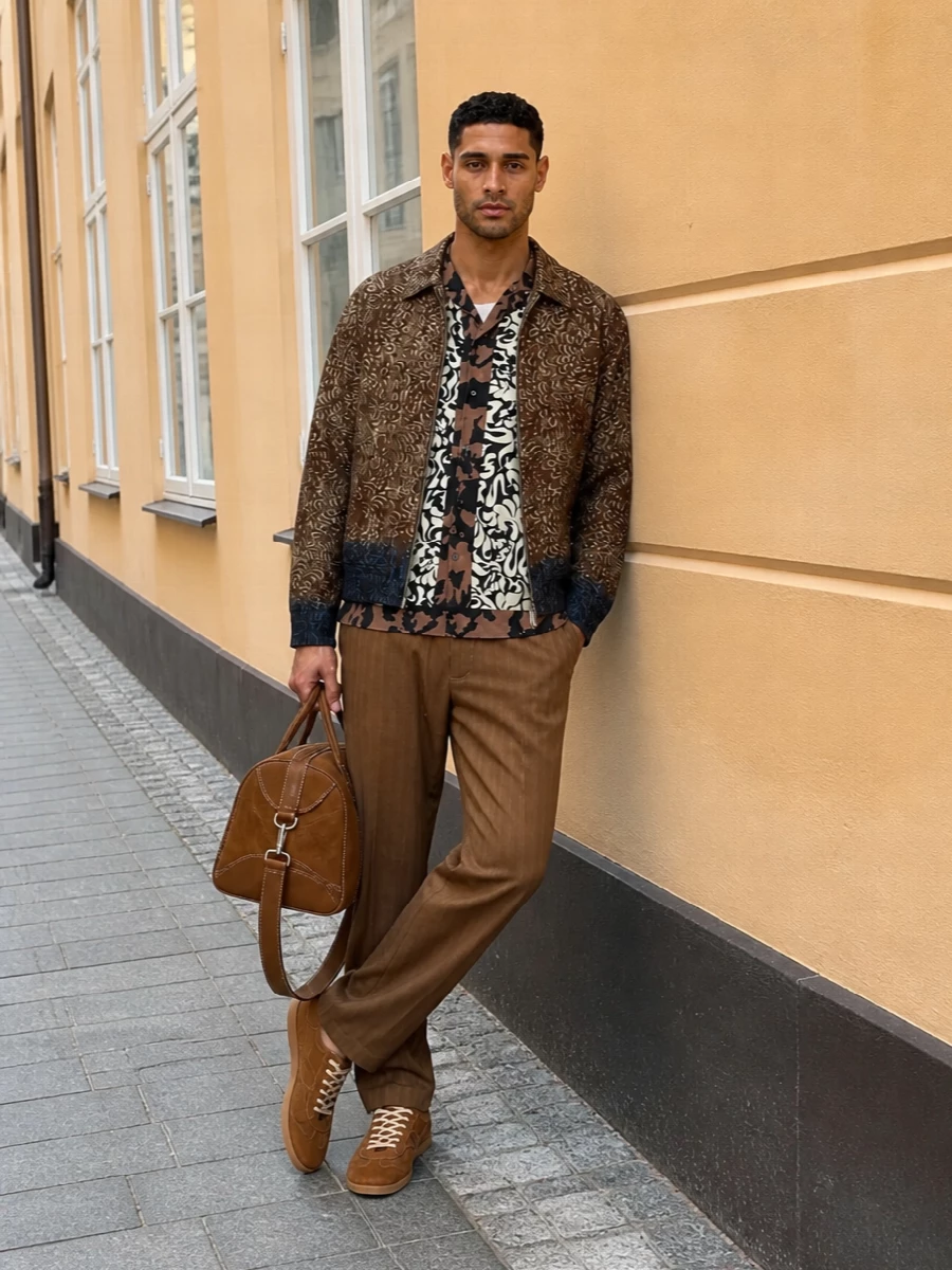 Dries van noten bomber camel trousers outfit