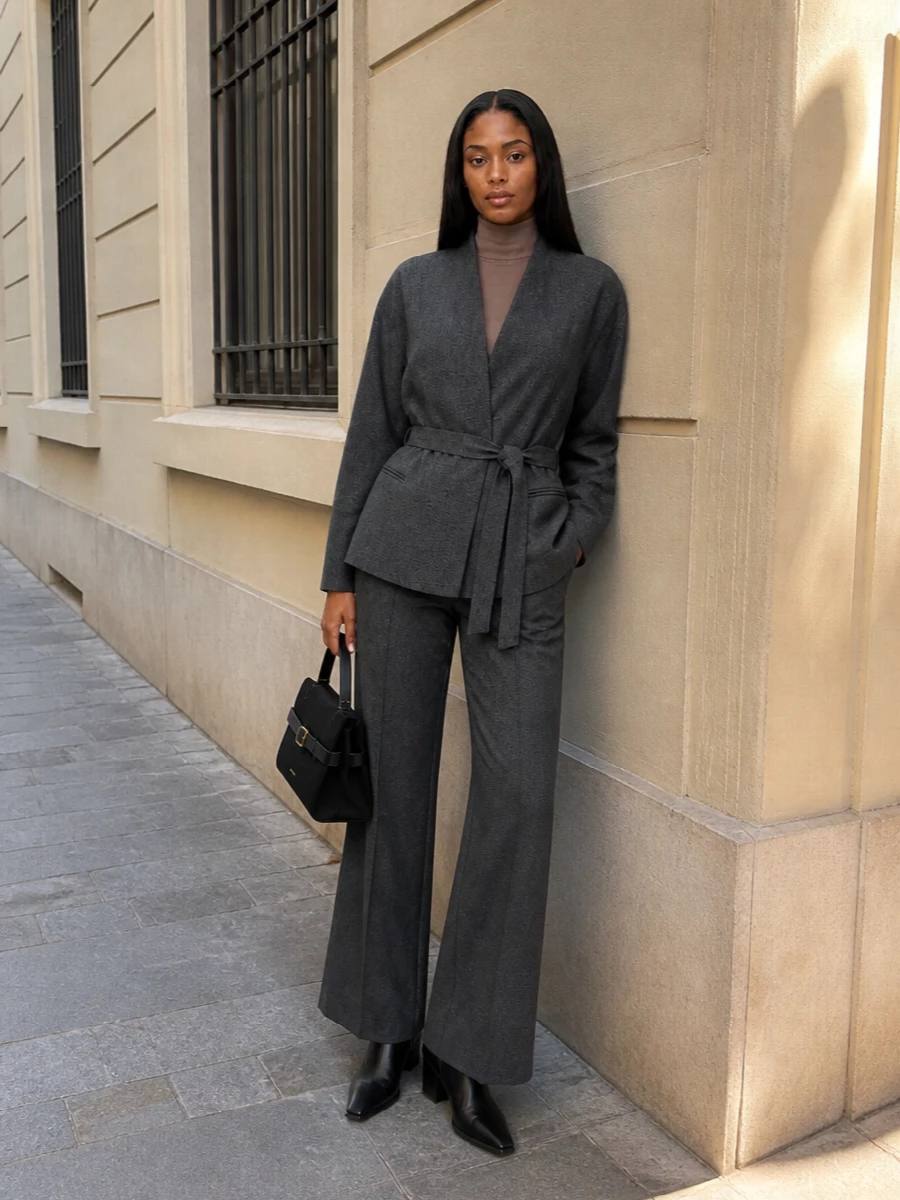 Andamane charcoal suit wide leg trousers