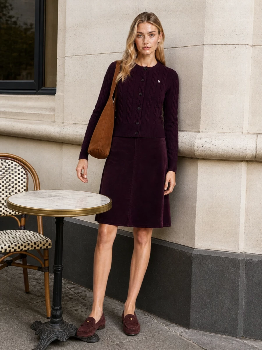 Polo ralph lauren plum cardigan corduroy skirt