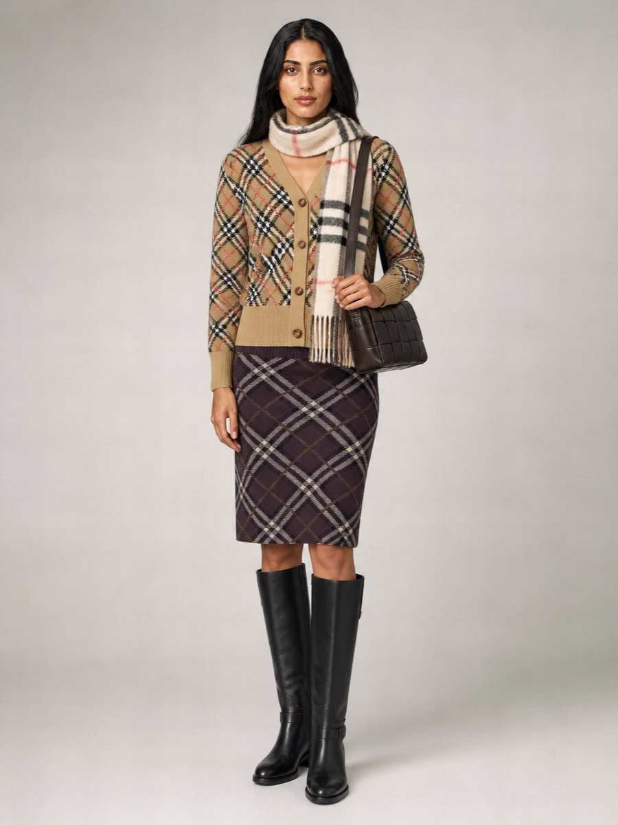 Burberry Wool Check V-Neck Relaxed-Fit Cardigan