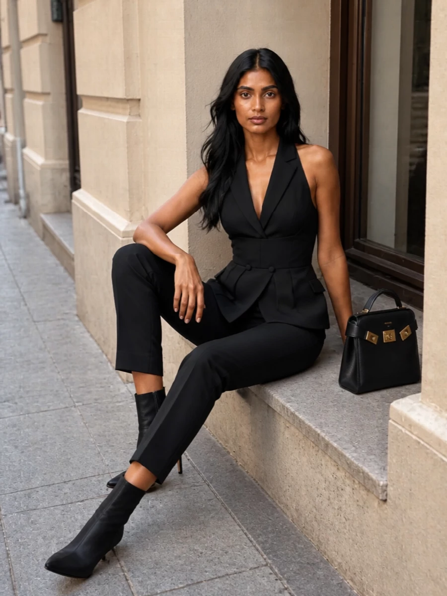 Max mara halterneck ferragamo black tailored trousers