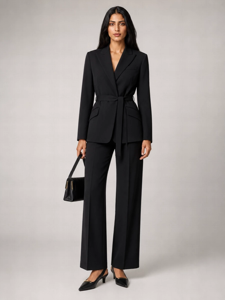 Elisabetta Franchi Stretch Satin Double-Breasted Belted Blazer