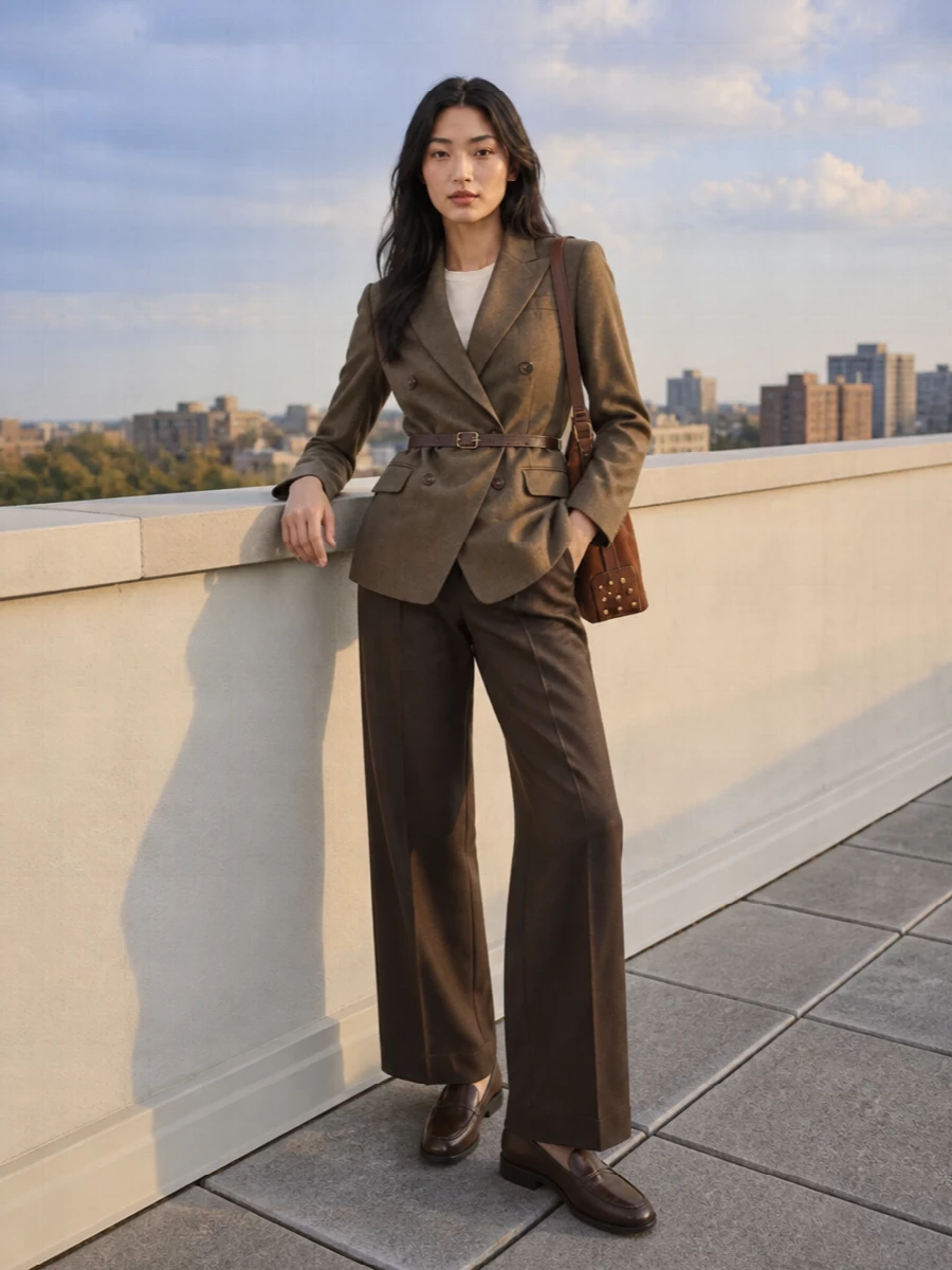 Tagliatore blazer max mara brown wide leg trousers