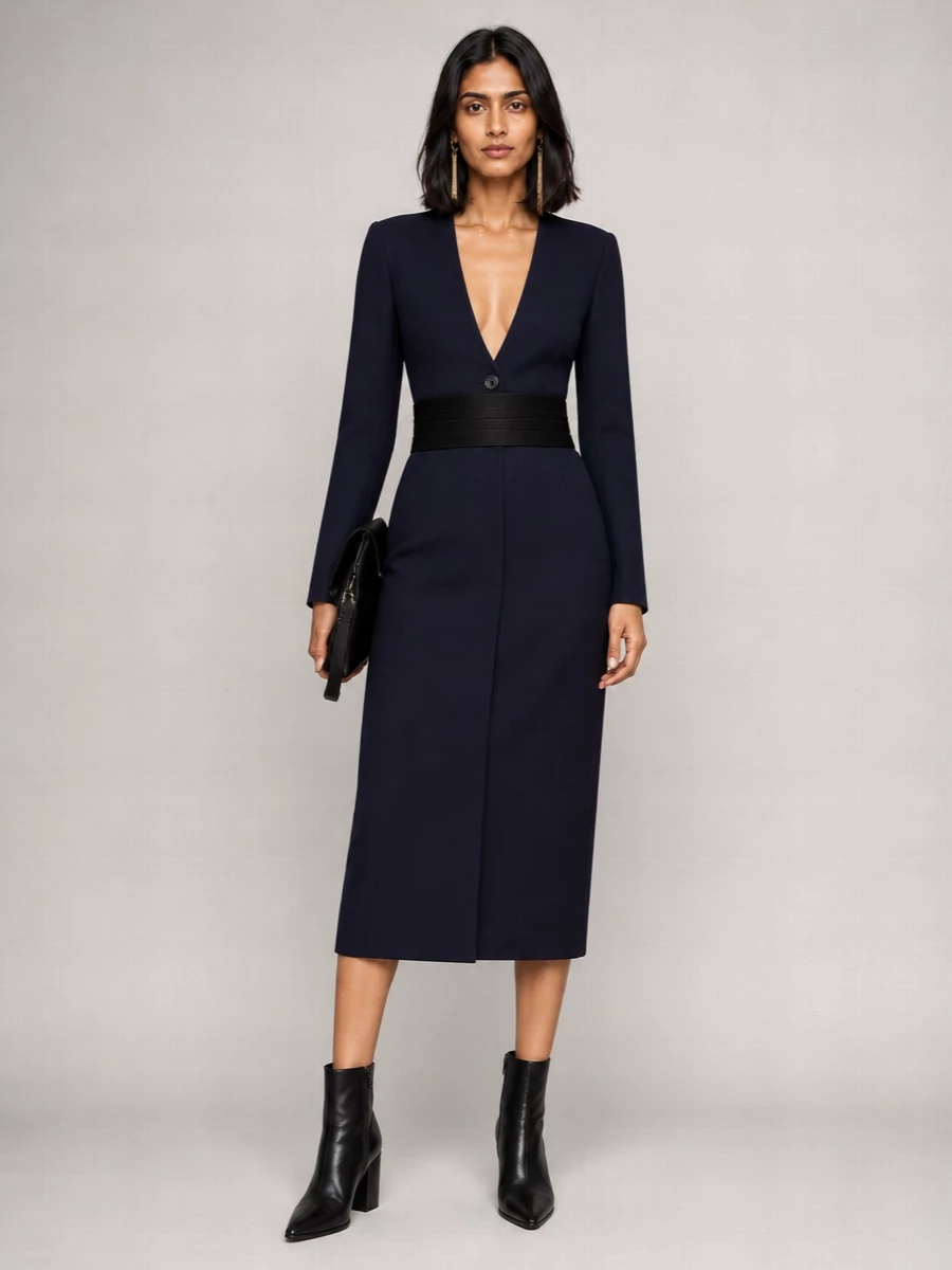 Maison Margiela Wool V-Neck Long Coat