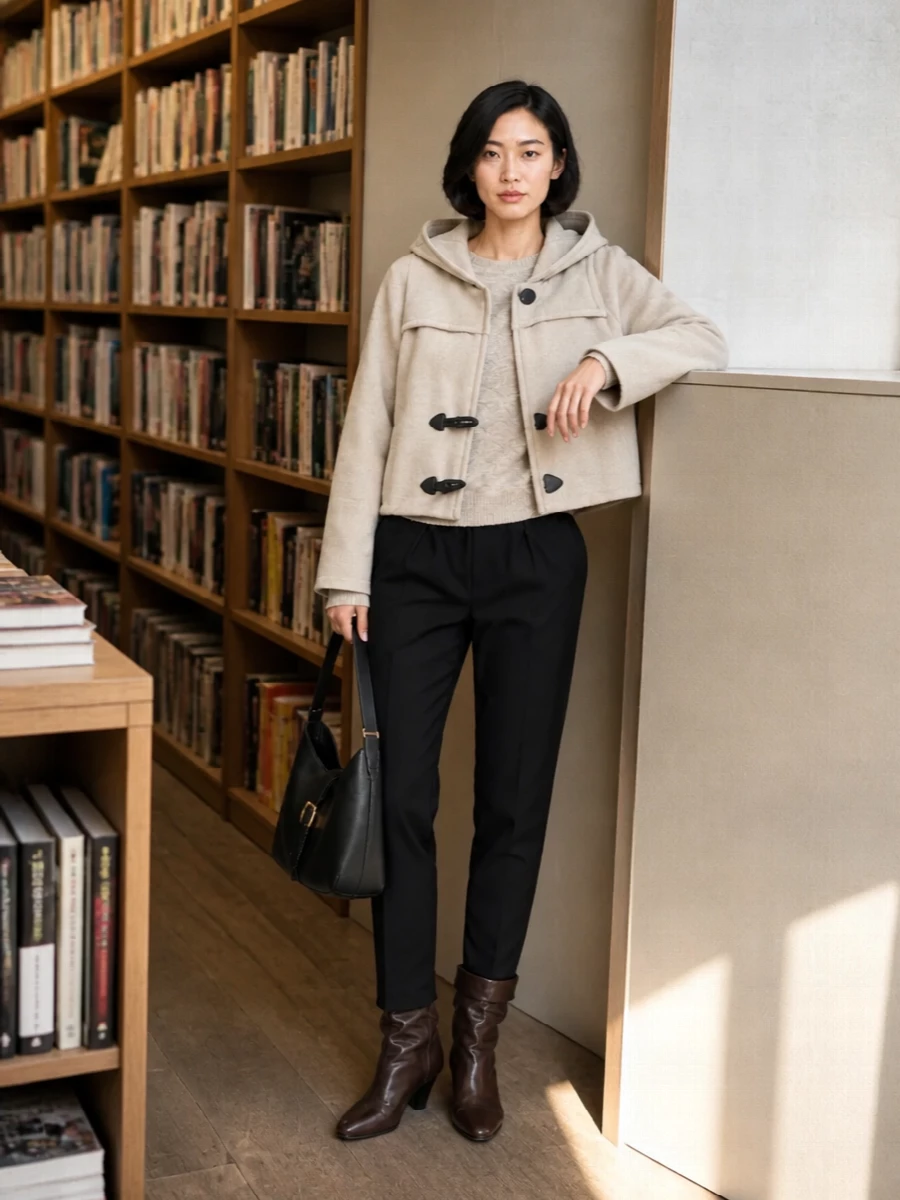 Isabel marant cropped duffle coat black trousers