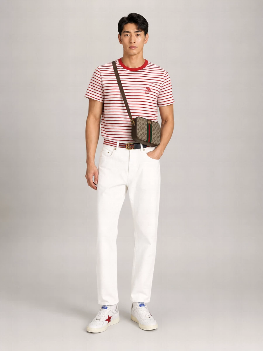 Golden Goose Striped Cotton Ribbed Crew-Neck Short-Sleeve T-Shirt