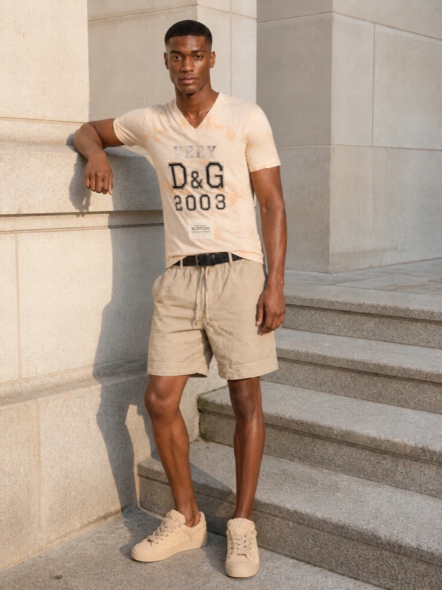 Dolce gabbana y2k logo tee beige shorts sneakers