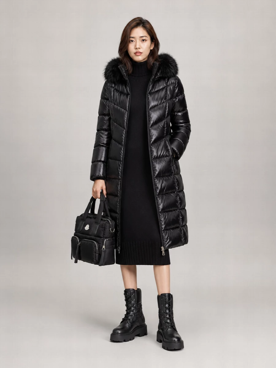 Moncler Down Long Hooded Puffer Coat
