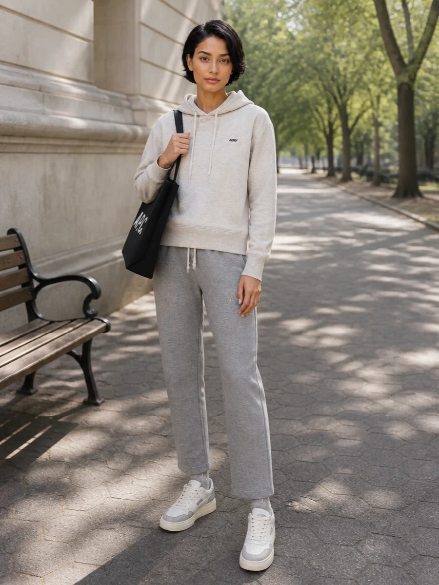 Autry grey track pant hoodie sneaker outfit