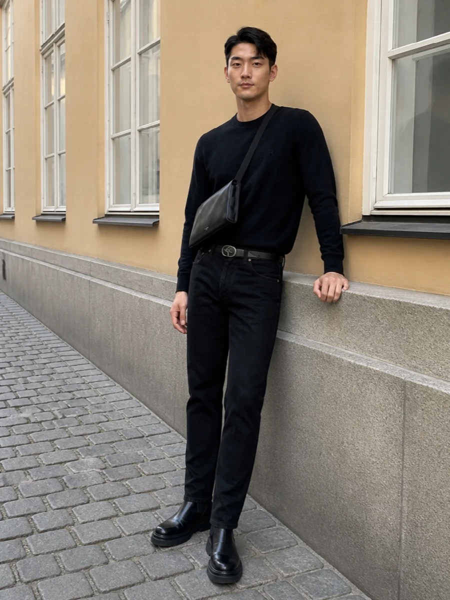 Dsquared2 black jeans knit chelsea boots outfit