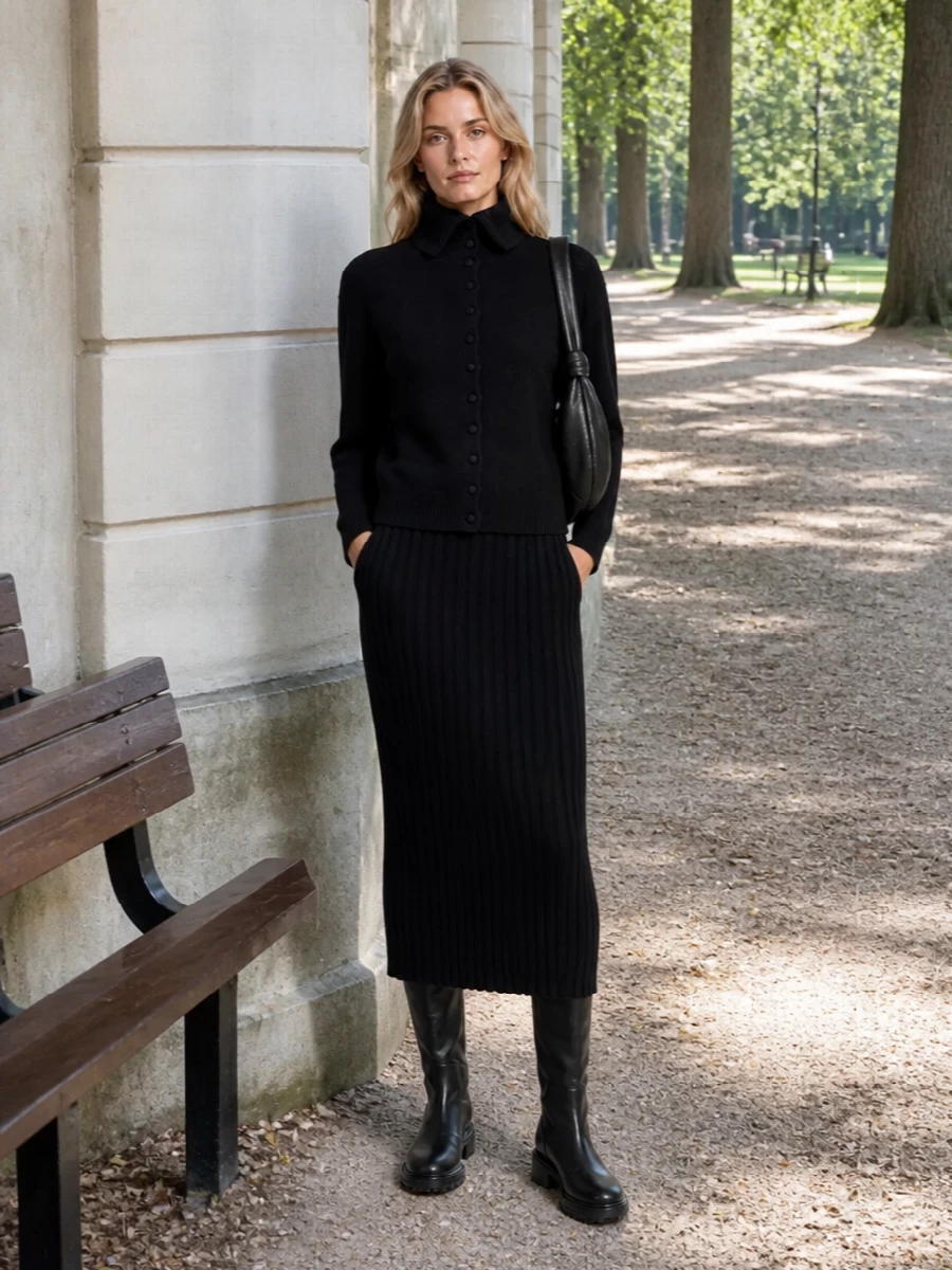 Lisa yang black knit dress knee boots