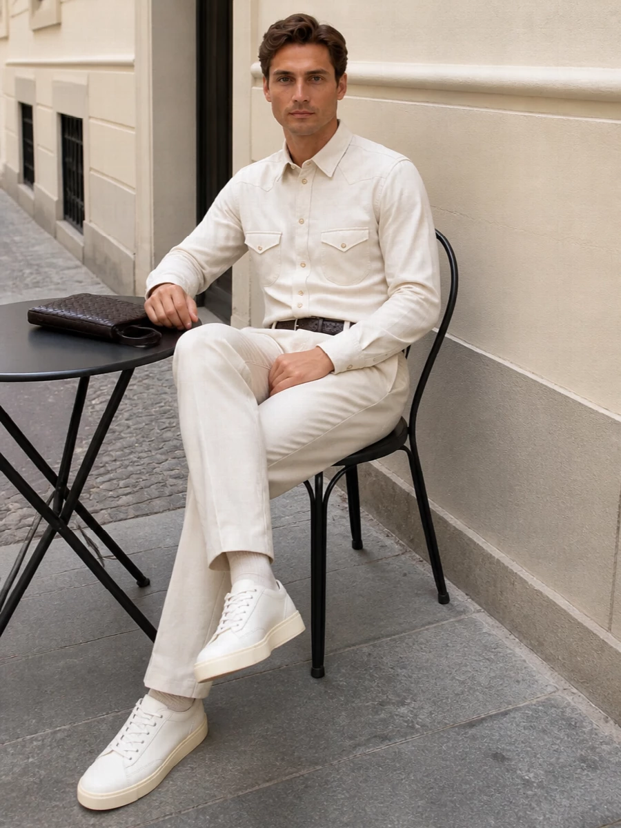 Bally western shirt prada beige trousers