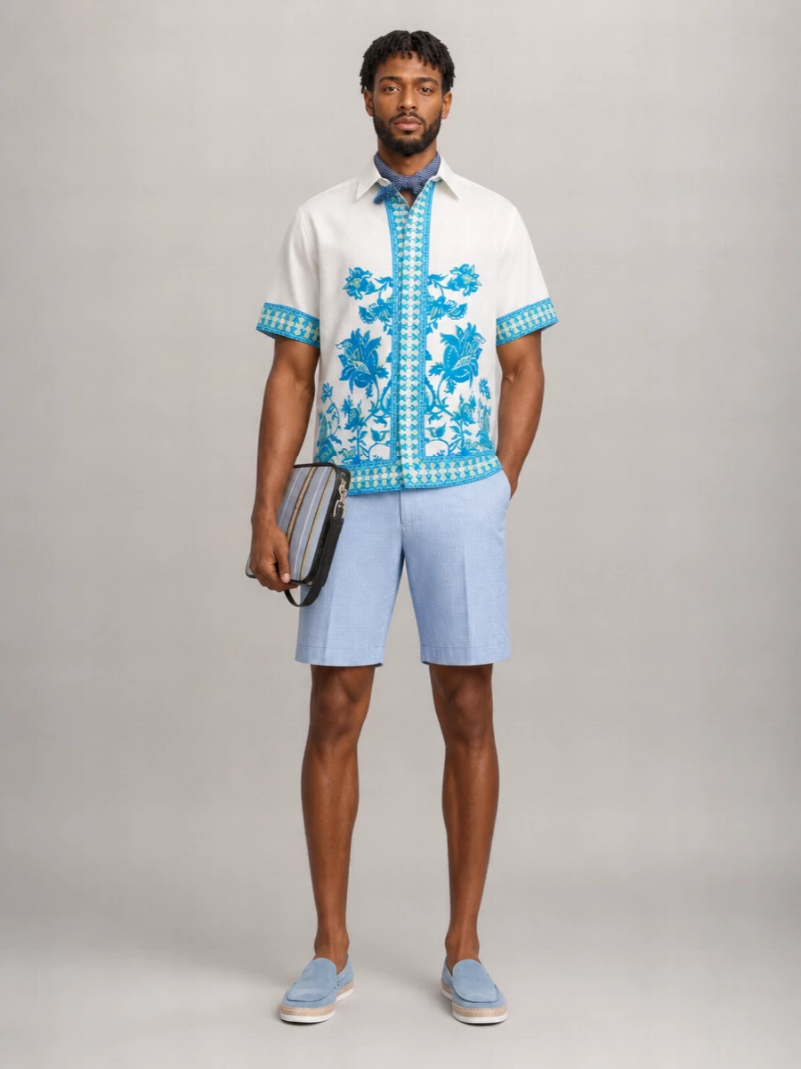 Etro Floral Geometric Print Short-Sleeve Shirt