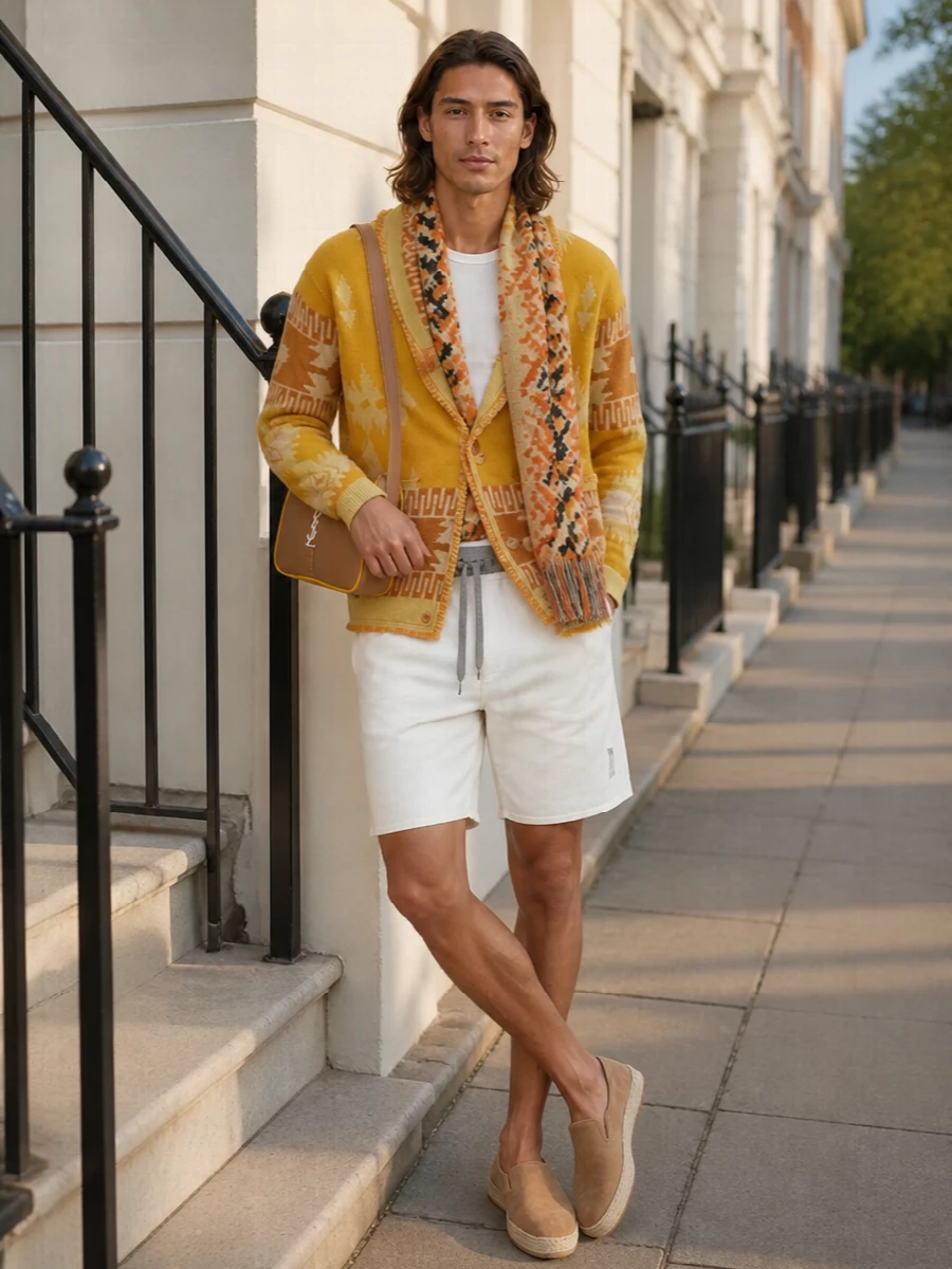 Alanui cardigan ivory shorts suede espadrilles