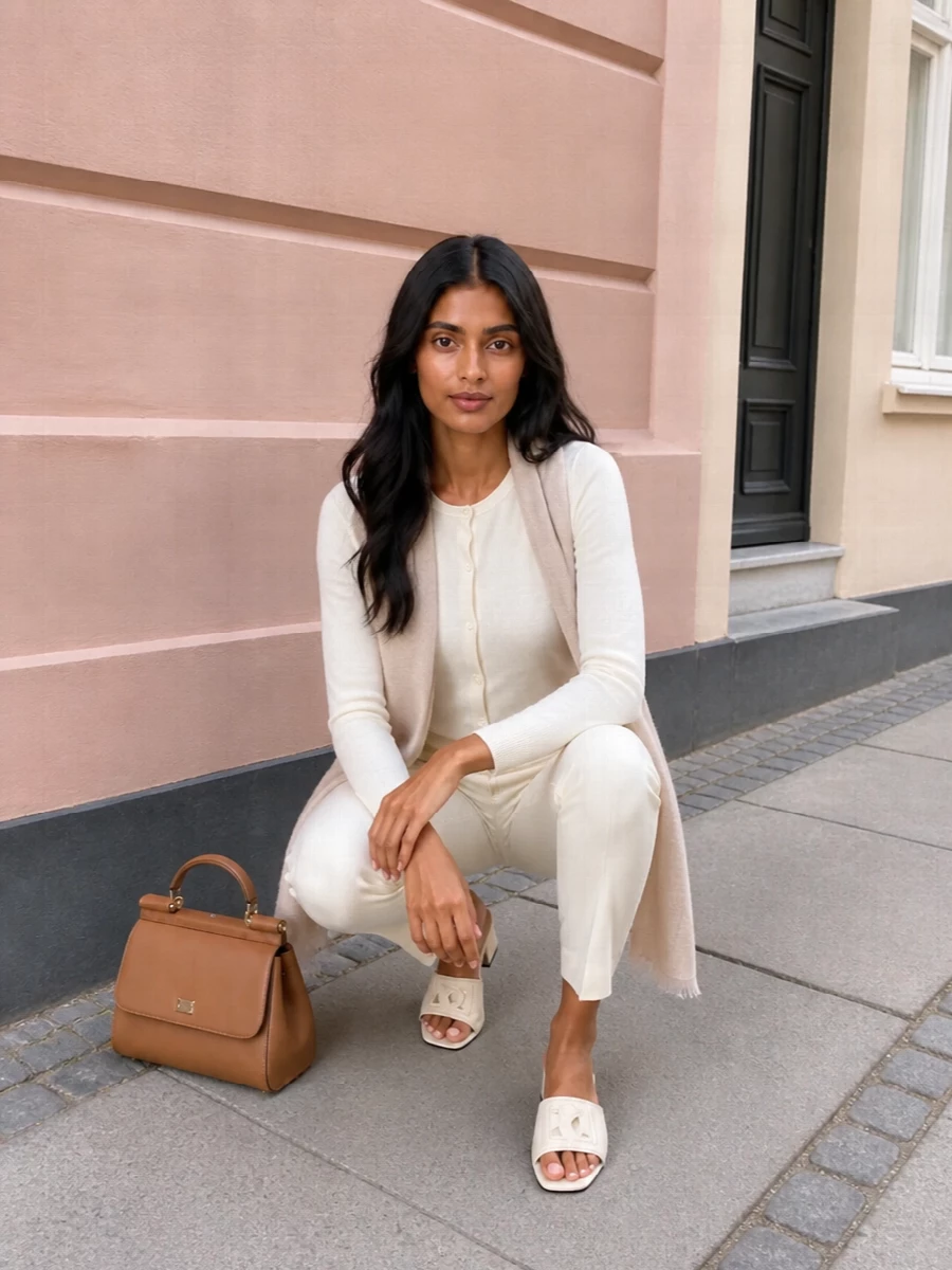 Dolce gabbana ivory cardigan cream trouser outfit