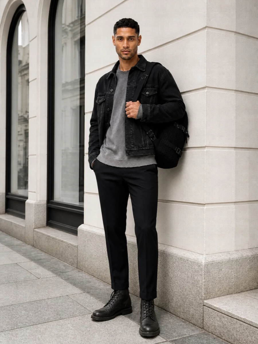 Dolce gabbana black denim jacket outfit men