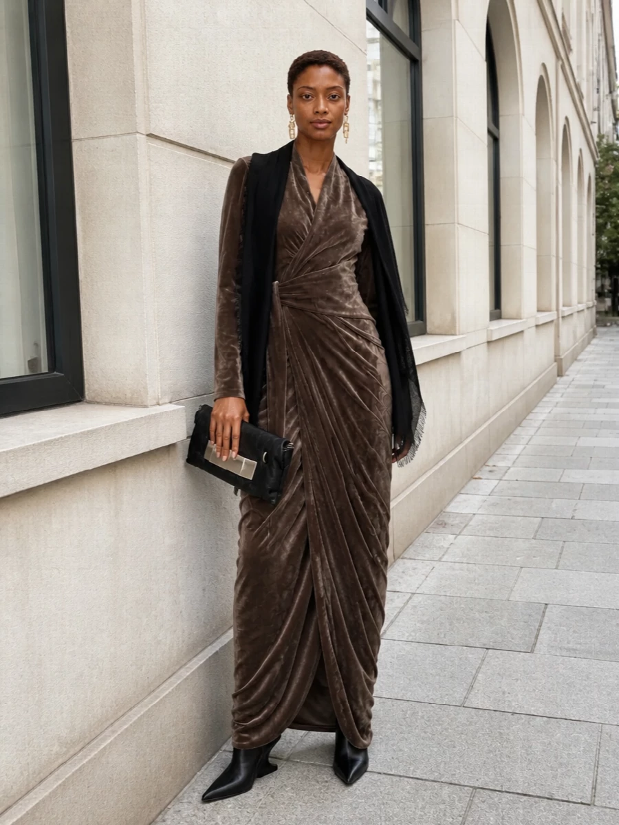 Rick owens velvet wrap dress sculptural ankle boots