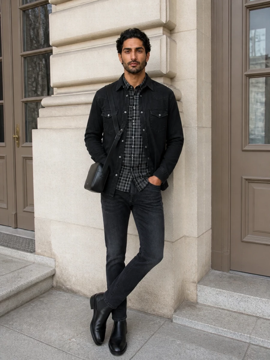 Tom ford western shirt black chelsea boots outfit