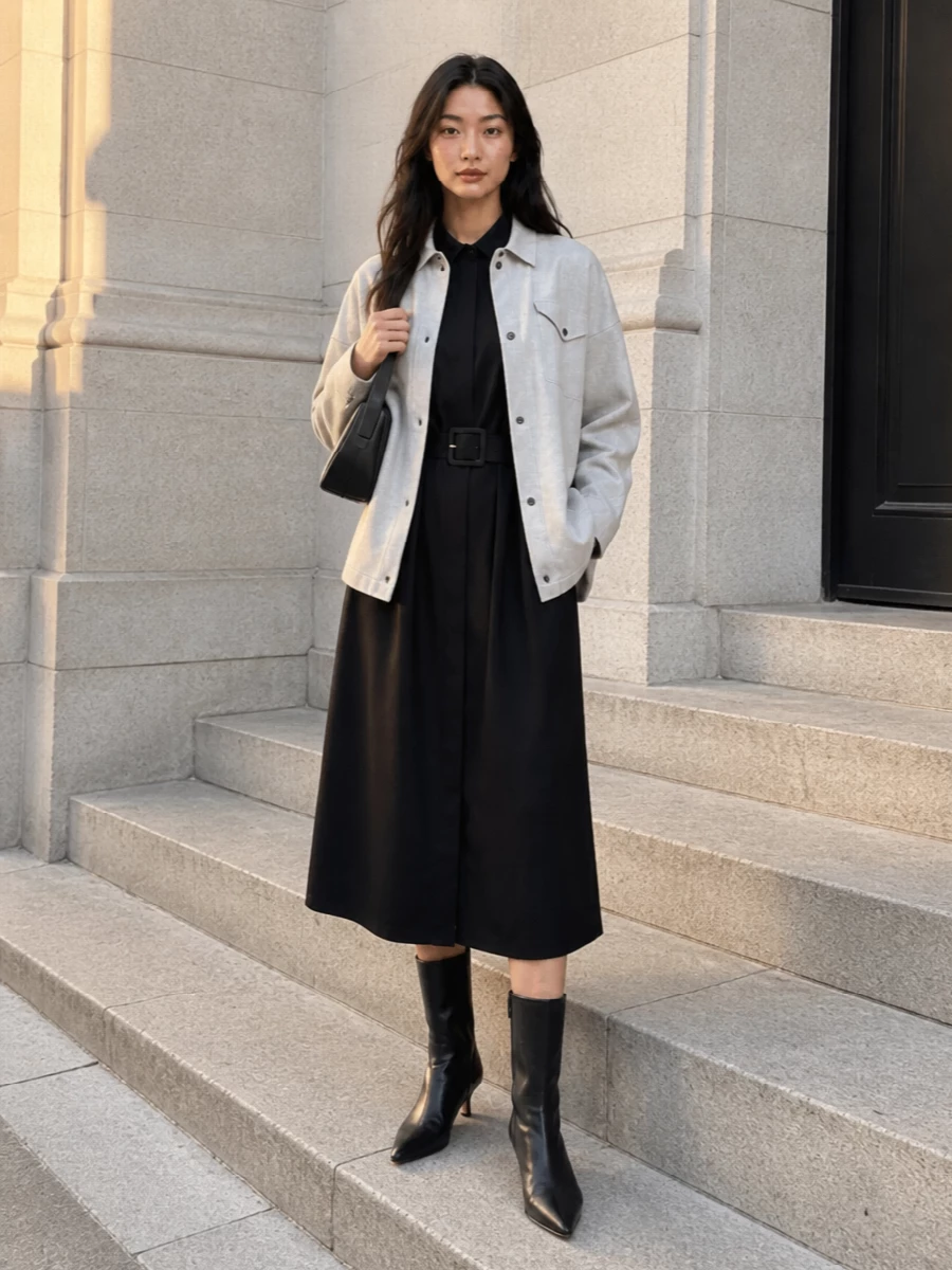 Fabiana filippi grey overshirt black shirt dress