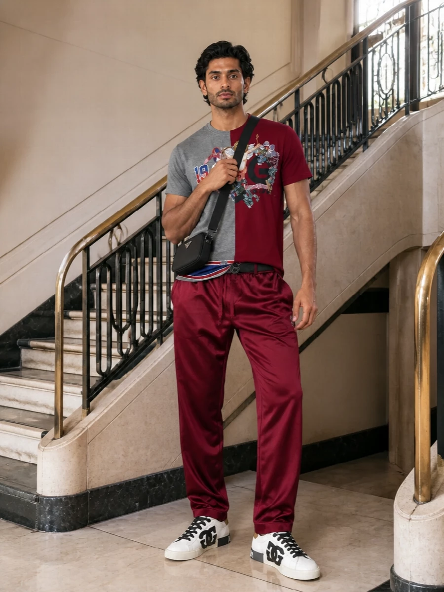 Dolce gabbana graphic tee burgundy track pants