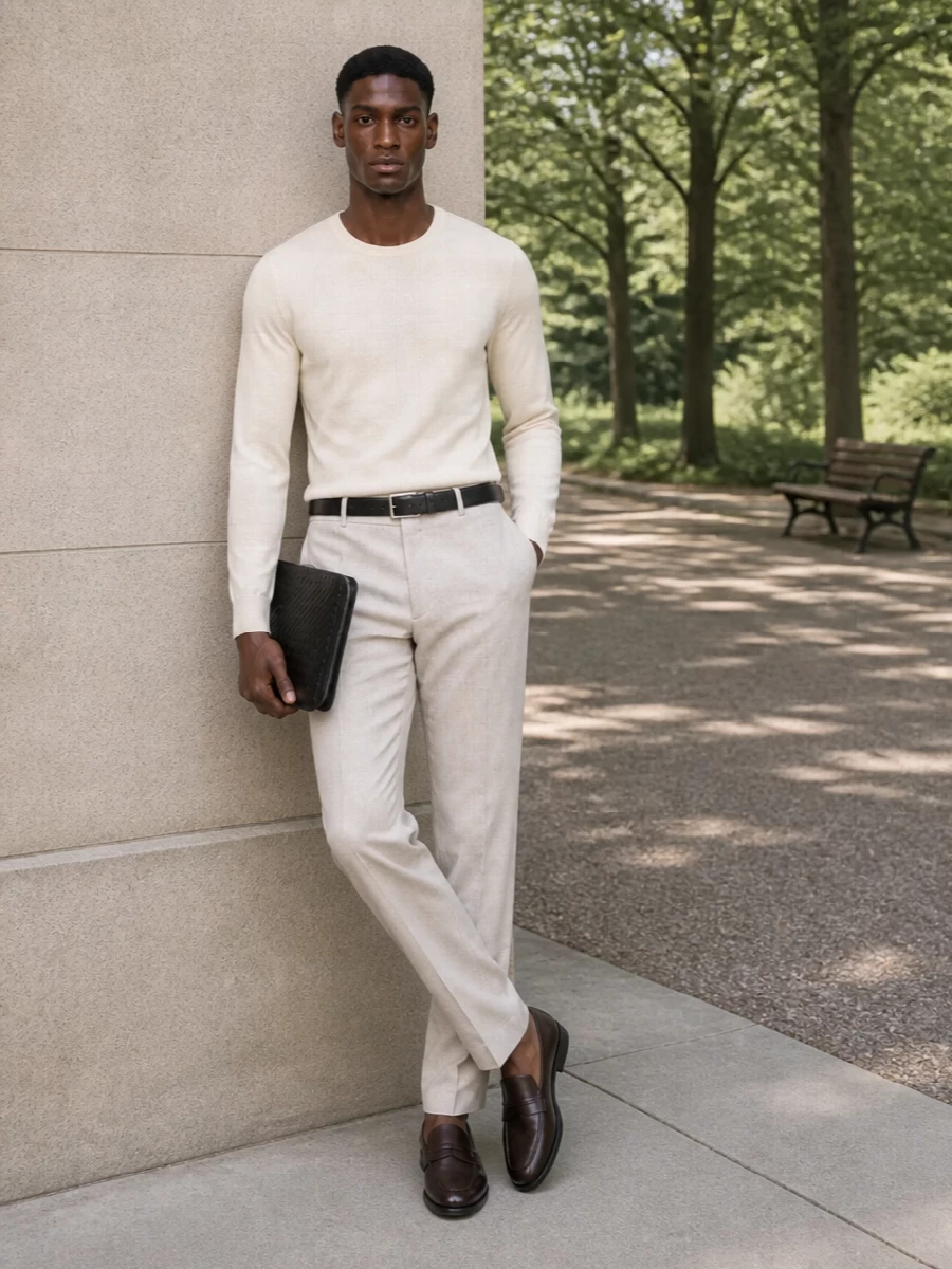 Lardini beige trouser cream knit tods loafer