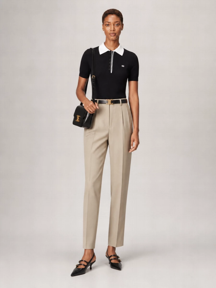 Celine Cashmere Silk Polo Knit Top