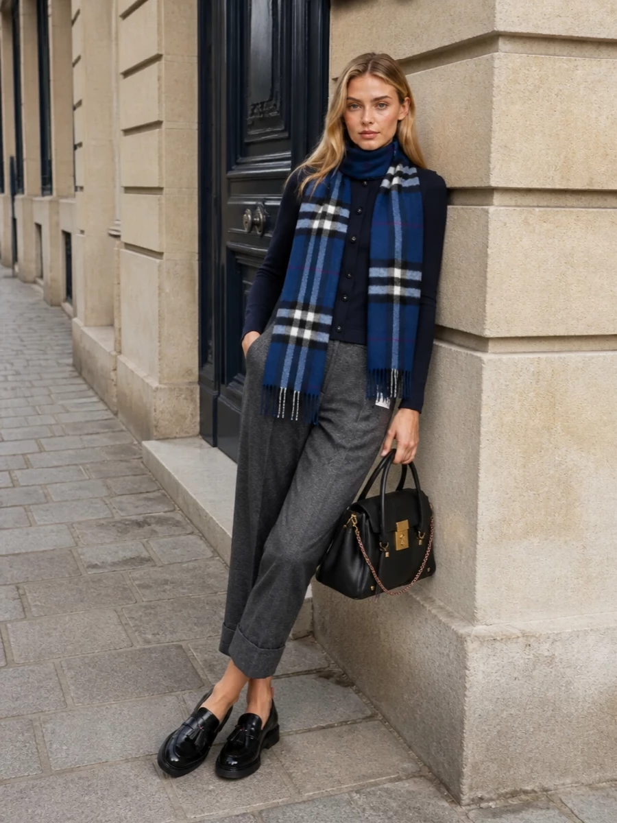 Thom browne navy cardigan cropped wool trousers