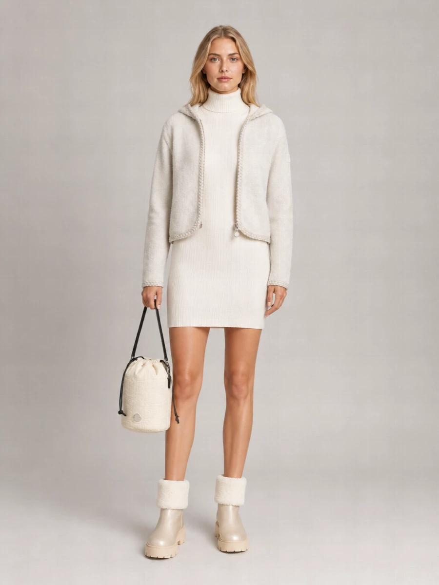 Moncler Hooded Zip-Up Fine-Knit Cardigan