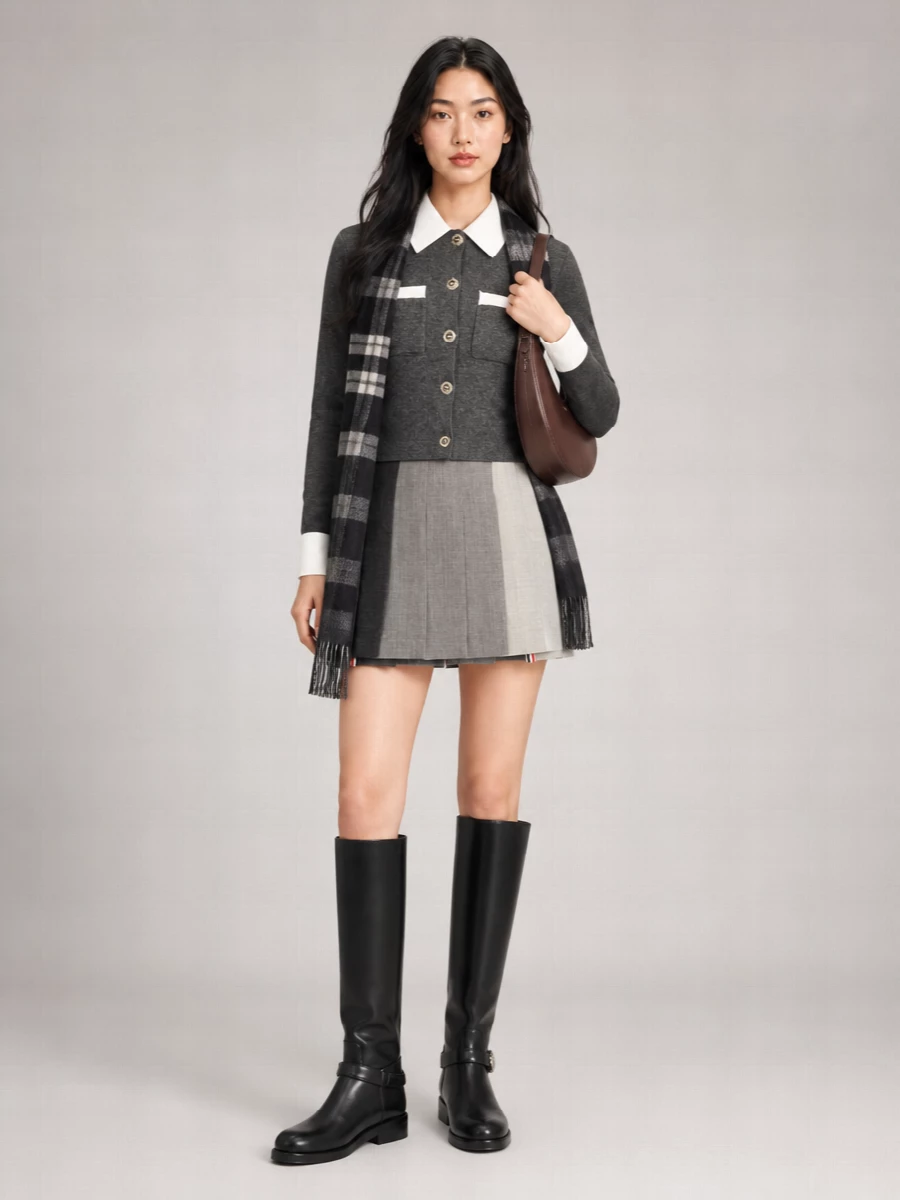 Self-Portrait Wool Cashmere Contrast Collar Cardigan