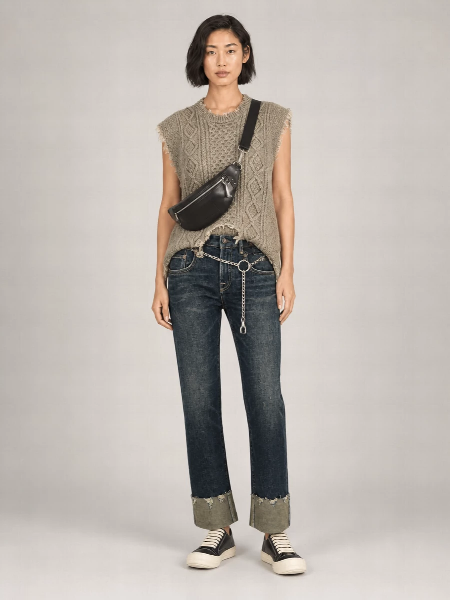 R13 Low-Rise Straight-Leg Turn-Up Jeans