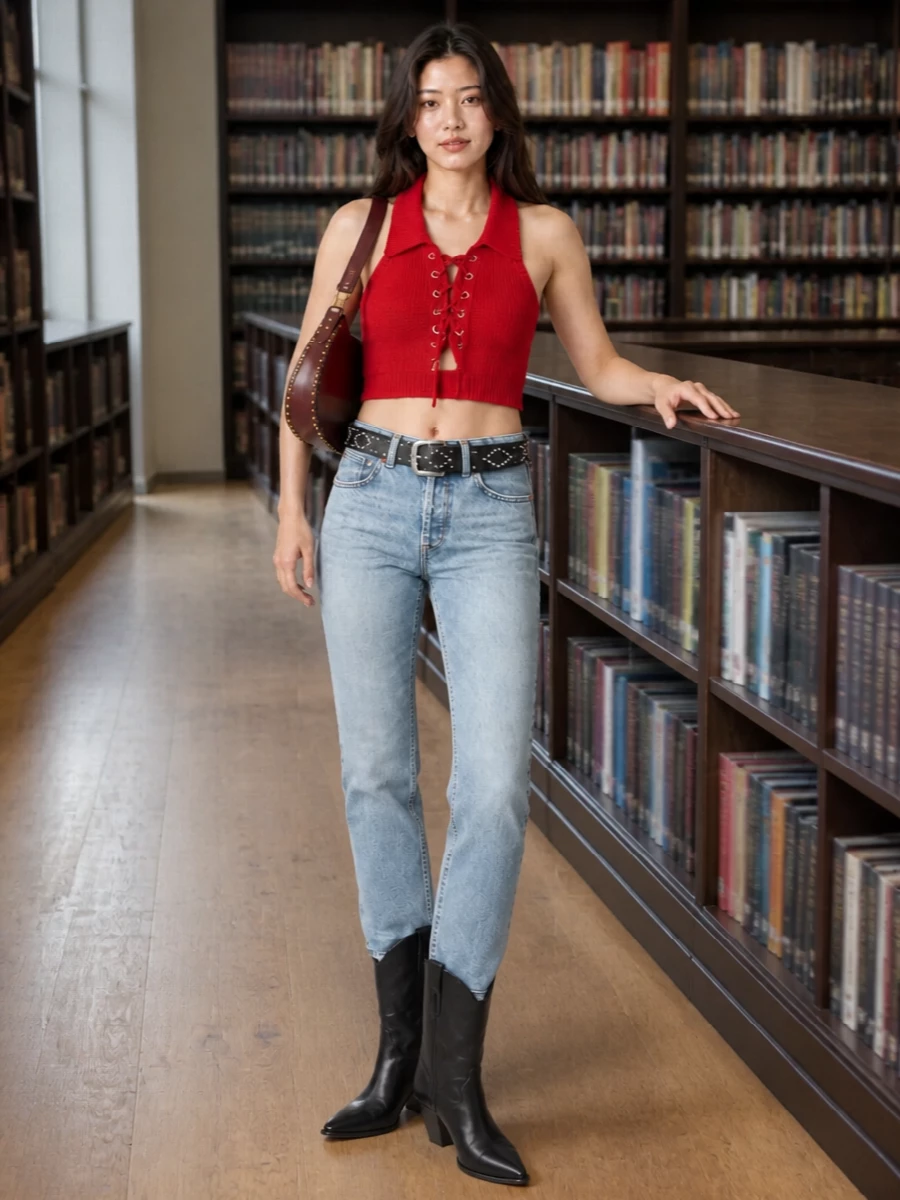 Isabel marant red knit light jeans western boots
