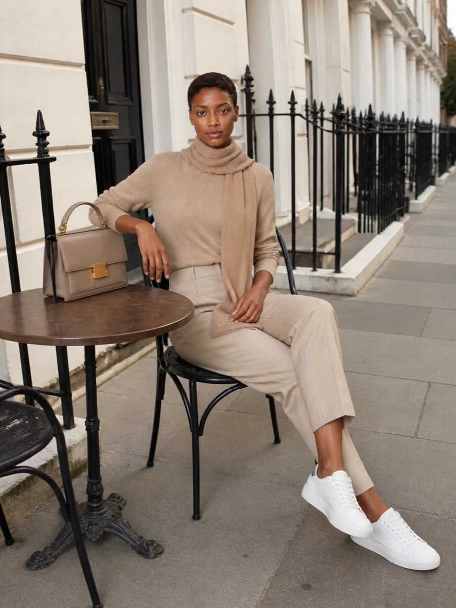 Golden goose camel sweater beige tailored trousers
