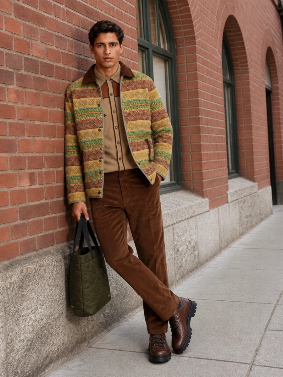 Guest in residence coat corduroy trousers outfit