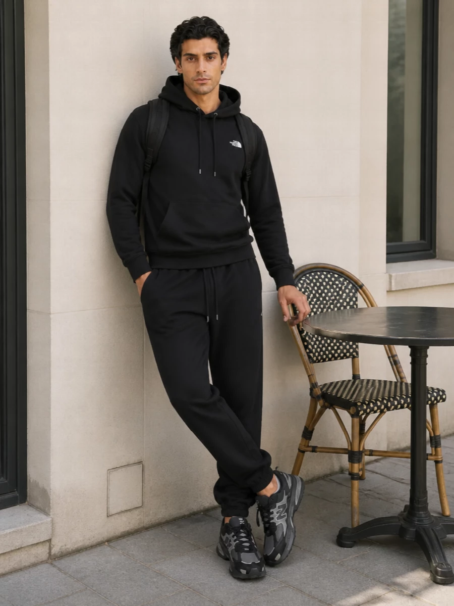 North face black jogger hoodie new balance sneakers