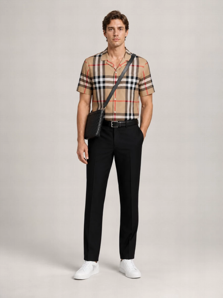 Burberry Silk Short Sleeve Embroidered Shirt