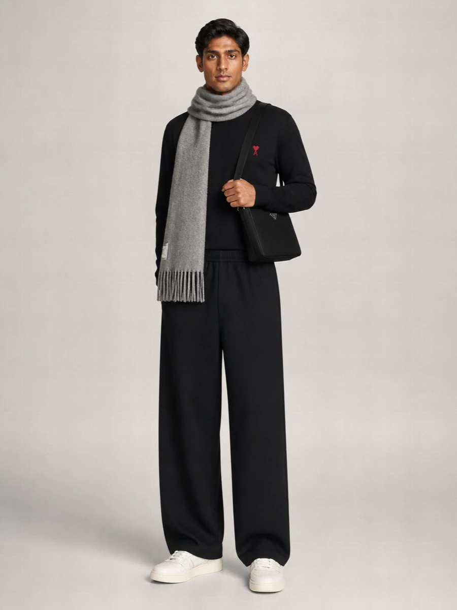 Ami Paris Virgin Wool Wide-Leg Trousers