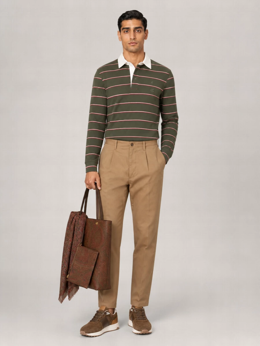Etro Striped Long-Sleeve Polo Shirt