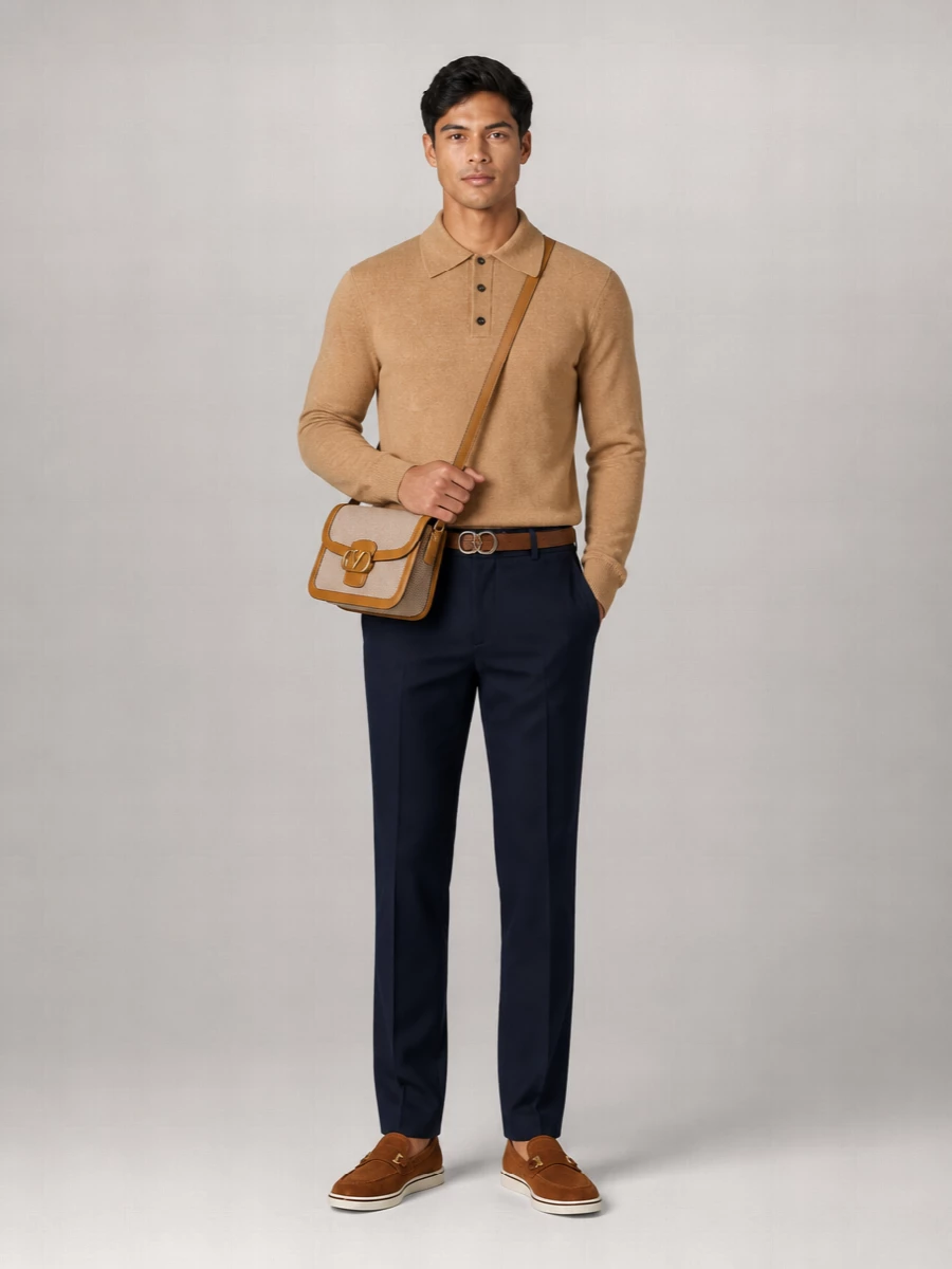 Ferragamo Camel Hair Silk Polo Shirt