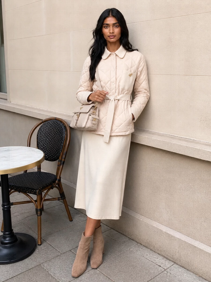 Fabiana filippi quilted jacket cream midi dress