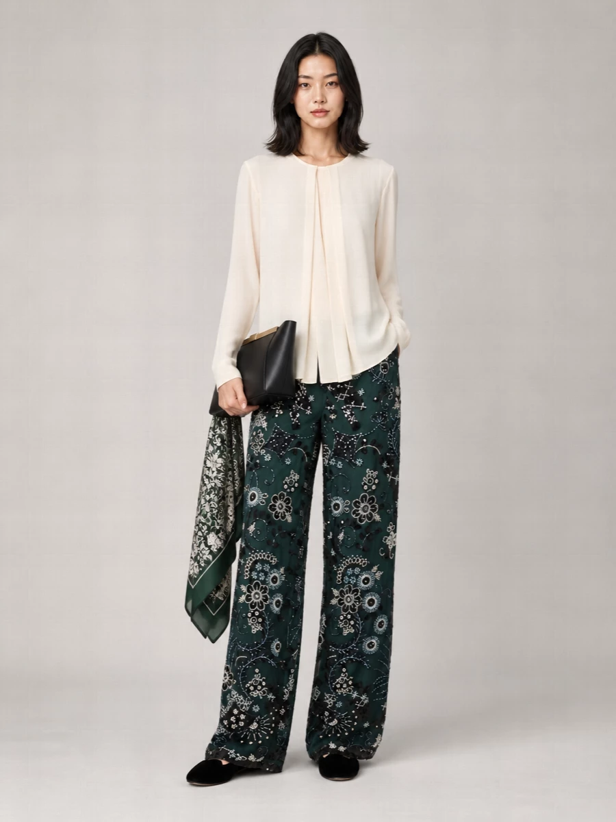 Emporio Armani Embroidered Sequin Straight-Leg Pyjama Trousers