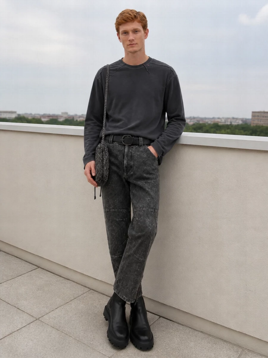 Diesel grey denim black chelsea boots outfit