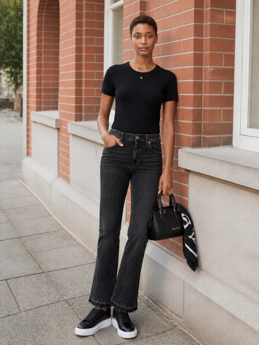 Alexander mcqueen black tee straight jeans sneakers
