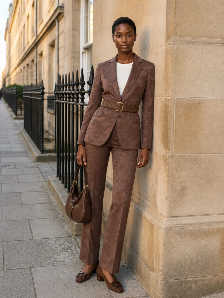 Etro paisley blazer brown tailored trousers