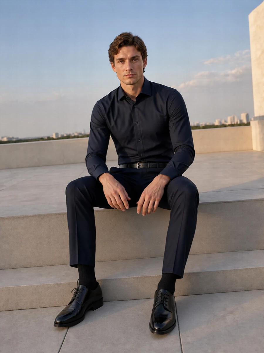 Brunello cucinelli navy shirt tailored trousers