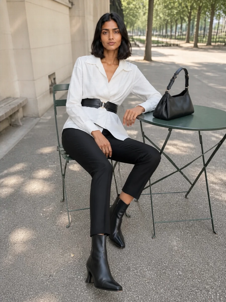Dries van noten black trousers white wrap shirt